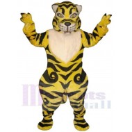Heftiger gelber Tiger Maskottchen-Kostüm Tier mit schwarzen Streifen