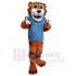 Freundlicher Tiger Maskottchen-Kostüm Tier im blauen Hemd