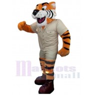 Tigre amical Mascotte Costume Animal en salopette blanche
