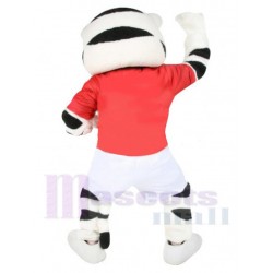 White Tiger Mascot Costume Animal in Red T-shirt