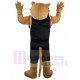 Brown Tiger Mascot Costume Animal in Black Jersey