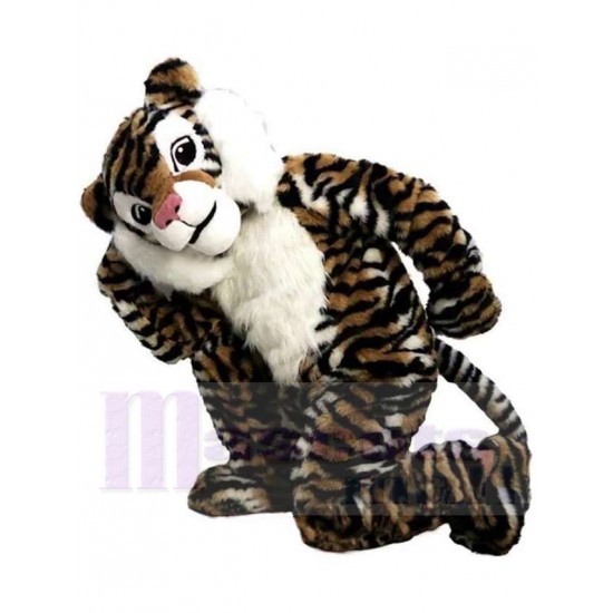 Brown Plush Tiger Mascot Costume Animal with Pink Nose