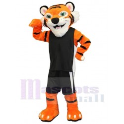 Friendly Tiger Mascot Costume Animal with Green Eyes