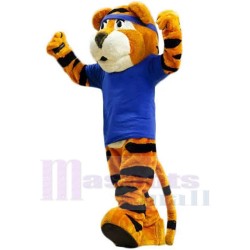 College Sport Tiger Mascot Costume Animal in Royal Blue T-shirt