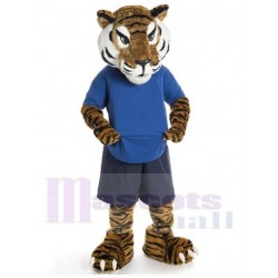 Brown Sport Tiger Mascot Costume Animal in Grey Shorts