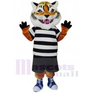 Tigre universitario Disfraz de mascota Animal en camisa blanca y negra