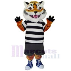 College Tiger Mascot Costume Animal in Black and White Shirt