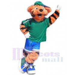 Tigre deportivo Disfraz de mascota en camisa verde