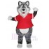 Lobo gris Disfraz de mascota animal en camiseta deportiva roja