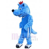 Plüsch Blauer Wolf Maskottchen Kostüm Tier mit roter Krone