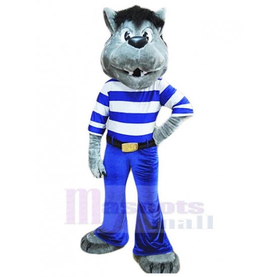 Fashion Wolf Mascot Costume Animal in Blue and White Clothes