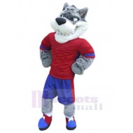 Loup fort de meilleure qualité Costume de mascotte Animal en T-shirt rouge