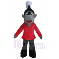 Chef lobo gris Disfraz de mascota animal en ropa roja