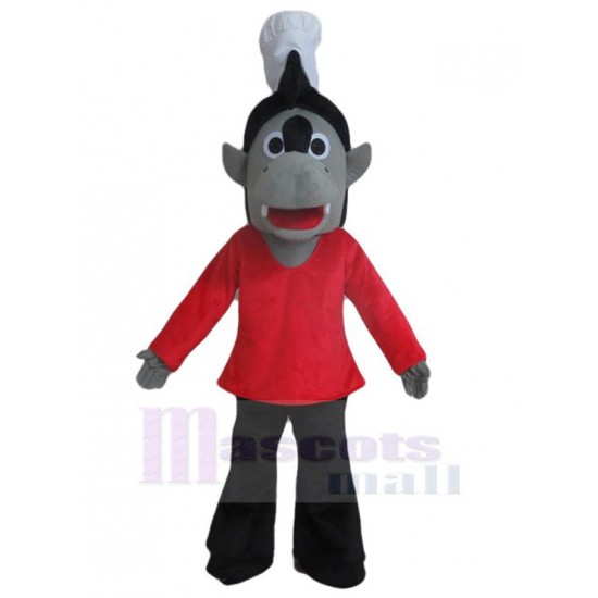 Chef lobo gris Disfraz de mascota animal en ropa roja