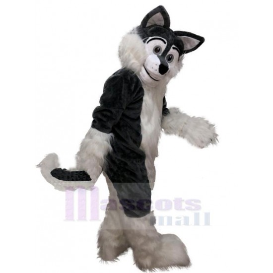 Süßes Schwarzweiß Langer Pelzwolf Maskottchen Kostüm Tier
