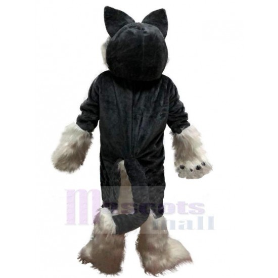 Cute Black and White Long Fur Wolf Mascot Costume Animal