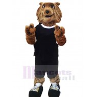 Loup brun mignon Costume de mascotte Animal en tenue de sport noire