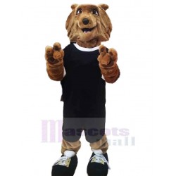 Cute Brown Wolf Mascot Costume Animal in Black Sportswear