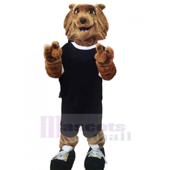 Lindo lobo marrón Disfraz de mascota animal en Ropa deportiva negra