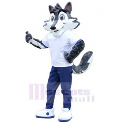 Funny Slim Wolf Mascot Costume Animal in White T-shirt