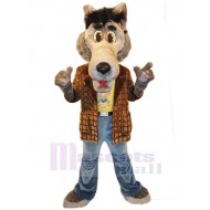 Loup amical Costume de mascotte Animal en vêtements marron