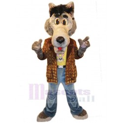 Friendly Wolf Mascot Costume Animal in Brown Clothes