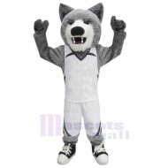Loup gris mignon Costume de mascotte Animal en vêtements de sport blancs