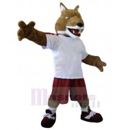 Active Brown Wolf Mascot Costume Animal in White T-shirt