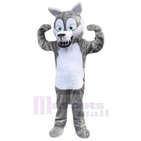 Loup gris comique Costume de mascotte Animal aux yeux bleus
