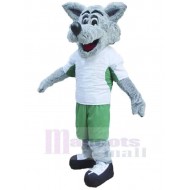 Loup heureux Costume de mascotte Animal en vêtements blancs et verts