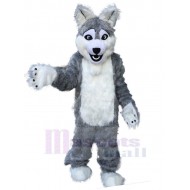 Lustiger langer grauer Wolf Maskottchen Kostüm Tier Erwachsene