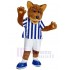 College Brown Wolf Mascot Costume Animal in Blue and White Clothes