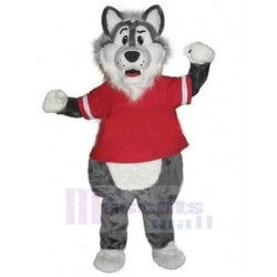 joli loup gris Costume de mascotte Animal en vêtements rouges