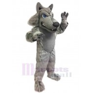 Lobo gris feroz Disfraz de mascota animal con ojos azules