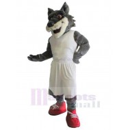 Powersport Wolf Maskottchen Kostüm Tier in weißer Kleidung
