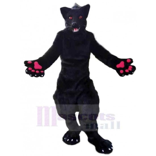 Lobo negro fuerte Disfraz de mascota animal con ojos rojos