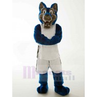 Loup bleu et gris fort Costume de mascotte Animal en vêtements blancs