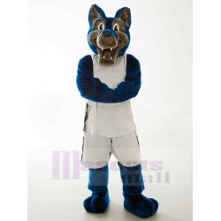 Loup bleu et gris fort Costume de mascotte Animal en vêtements blancs