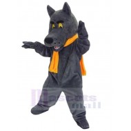 Lobo gris gracioso Disfraz de mascota animal con bufanda naranja