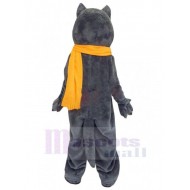 Lobo gris gracioso Disfraz de mascota animal con bufanda naranja