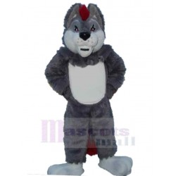 Sport Grauer Wolf Maskottchen Kostüm Tier mit roten Haaren