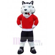 Lobo Deportivo Blanco Disfraz de mascota animal en ropa roja