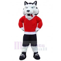 White Sport Wolf Mascot Costume Animal in Red Clothes