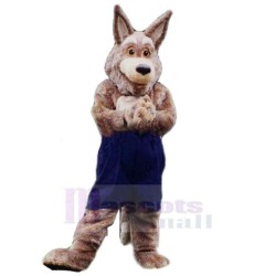 Lobo Coyote Marrón Gracioso Disfraz de mascota animal en pantalones azul oscuro