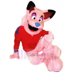 Pink Wolf Mascot Costume Animal with Blue Nose