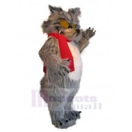 Gruseliger Wolf Maskottchen Kostüm Tier mit rotem Schal
