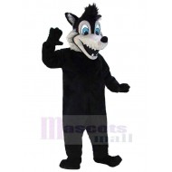 Lustiger schwarzer Wolf Maskottchen Kostüm Tier Erwachsene mit blauen Augen