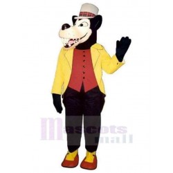 Black Wolf Mascot Costume Animal in Yellow Clothes