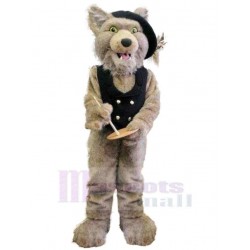 Cute Wolf Mascot Costume Animal in Black Vest and Hat