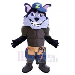 Smiling Wolf Mascot Costume Animal with Purple Ears